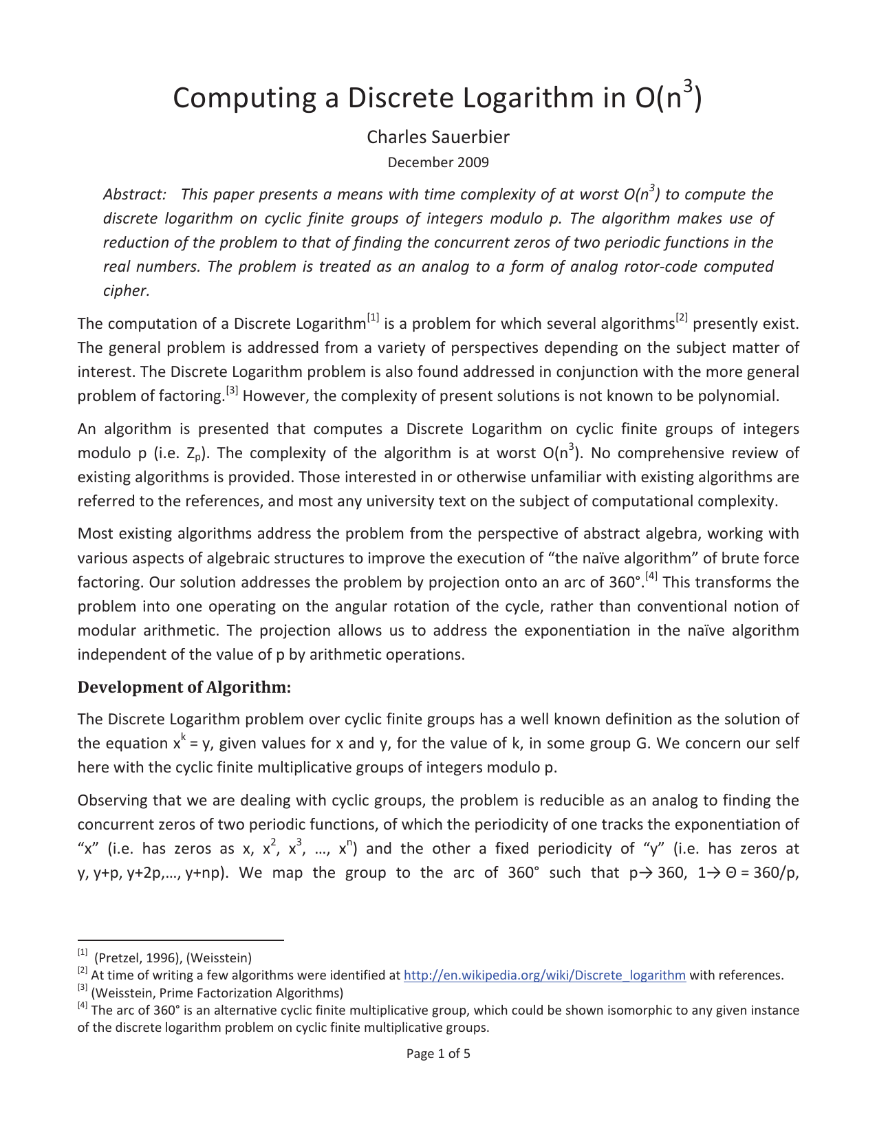 Computing a Discrete Logarithm in O(n^3)