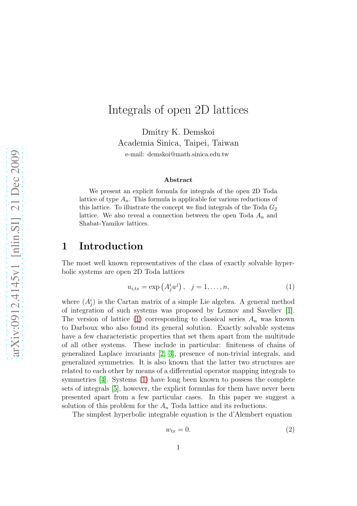 Integrals of open 2D lattices