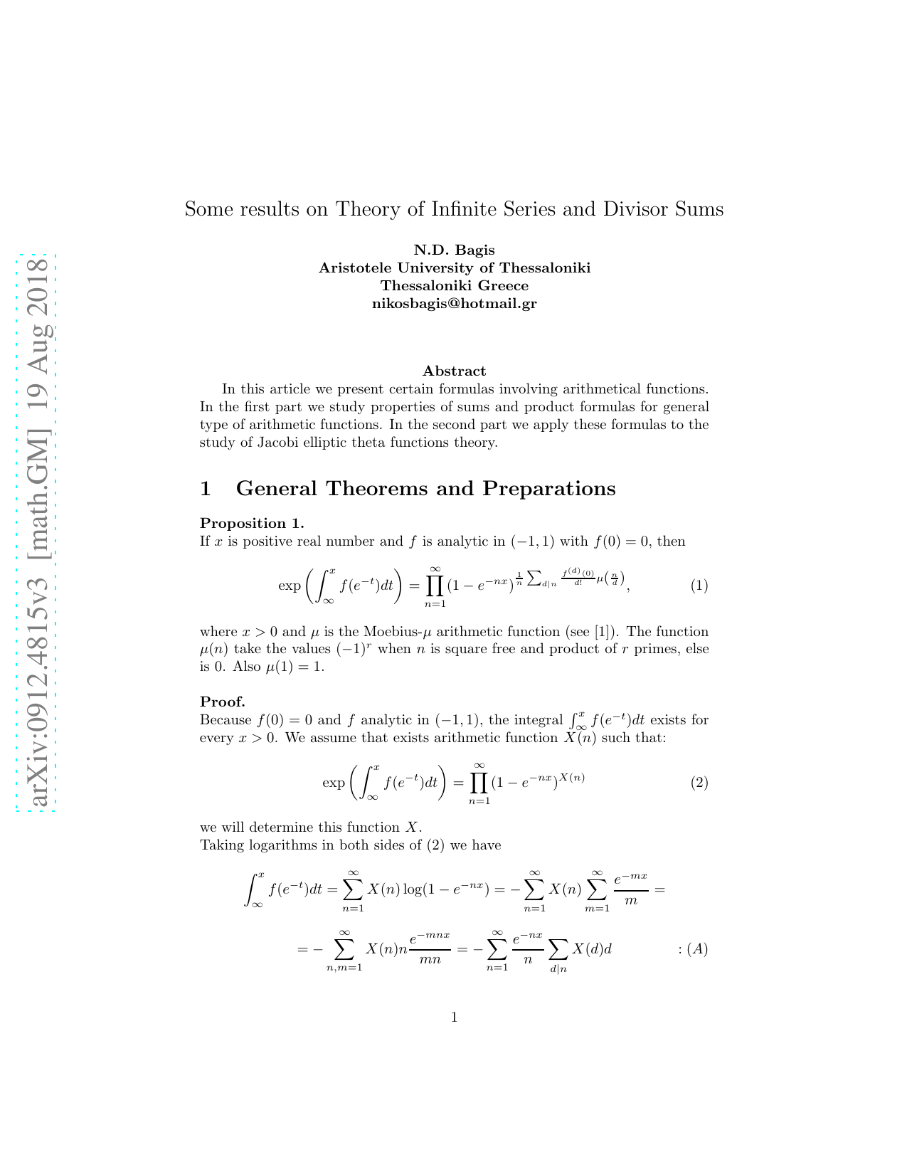 Some results on Theory of Infinite Series and Divisor Sums