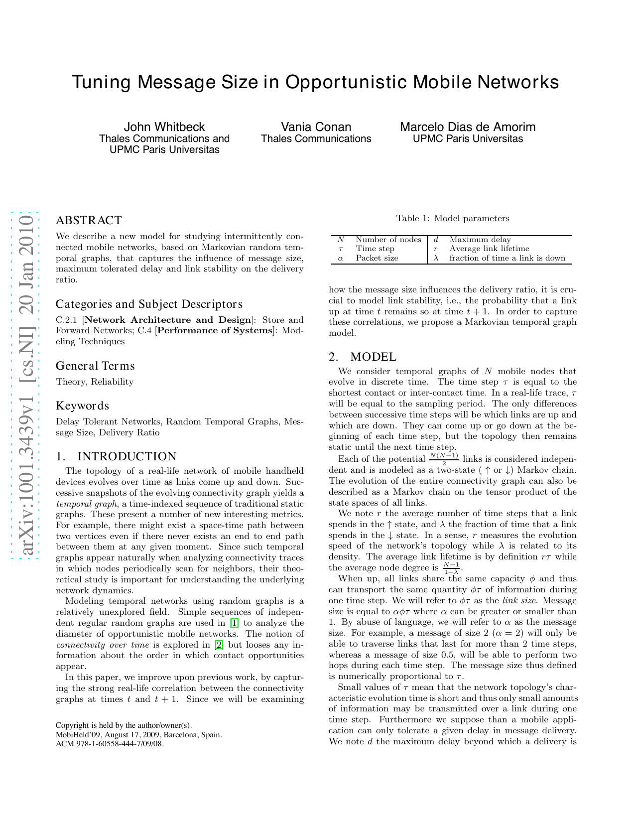 Tuning Message Size in Opportunistic Mobile Networks