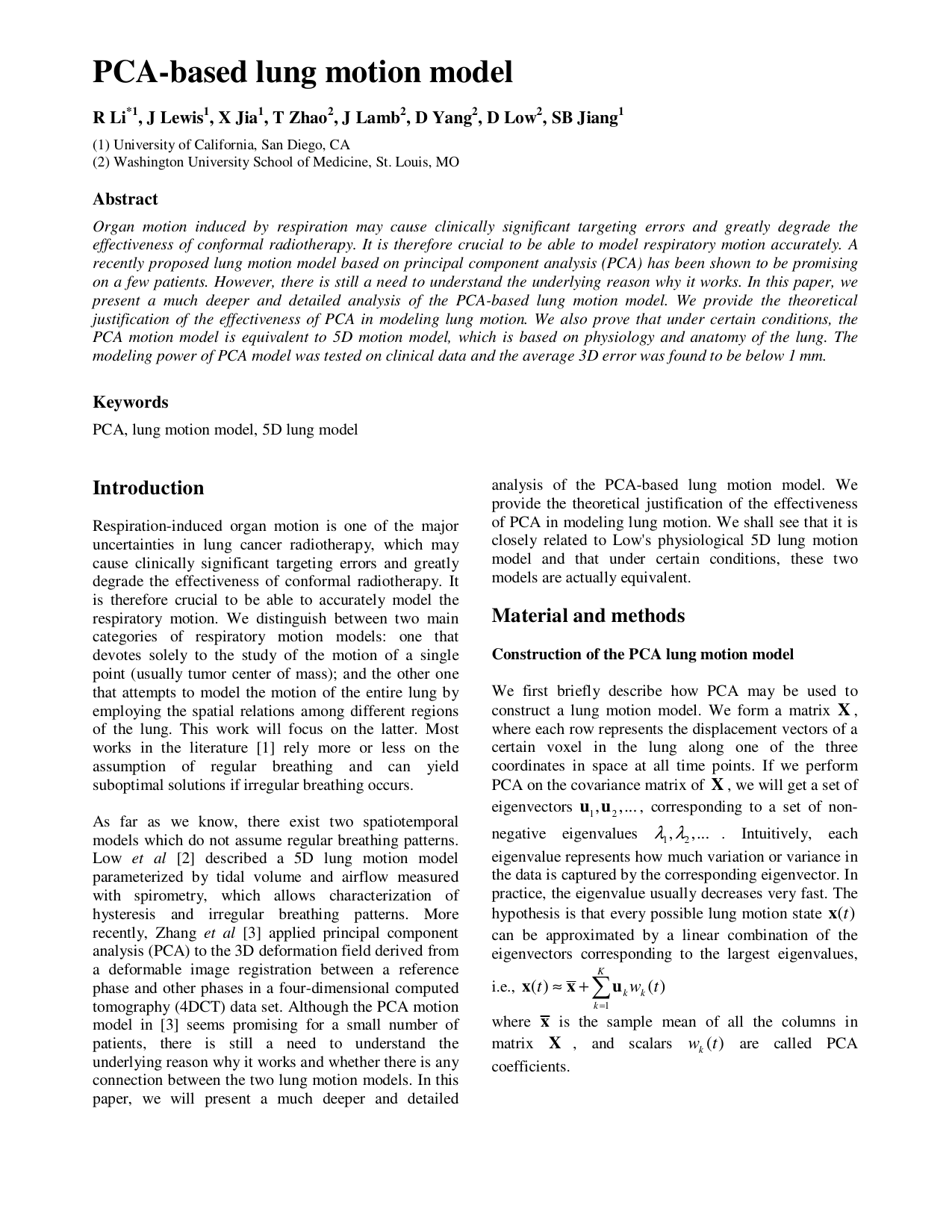 PCA-based lung motion model