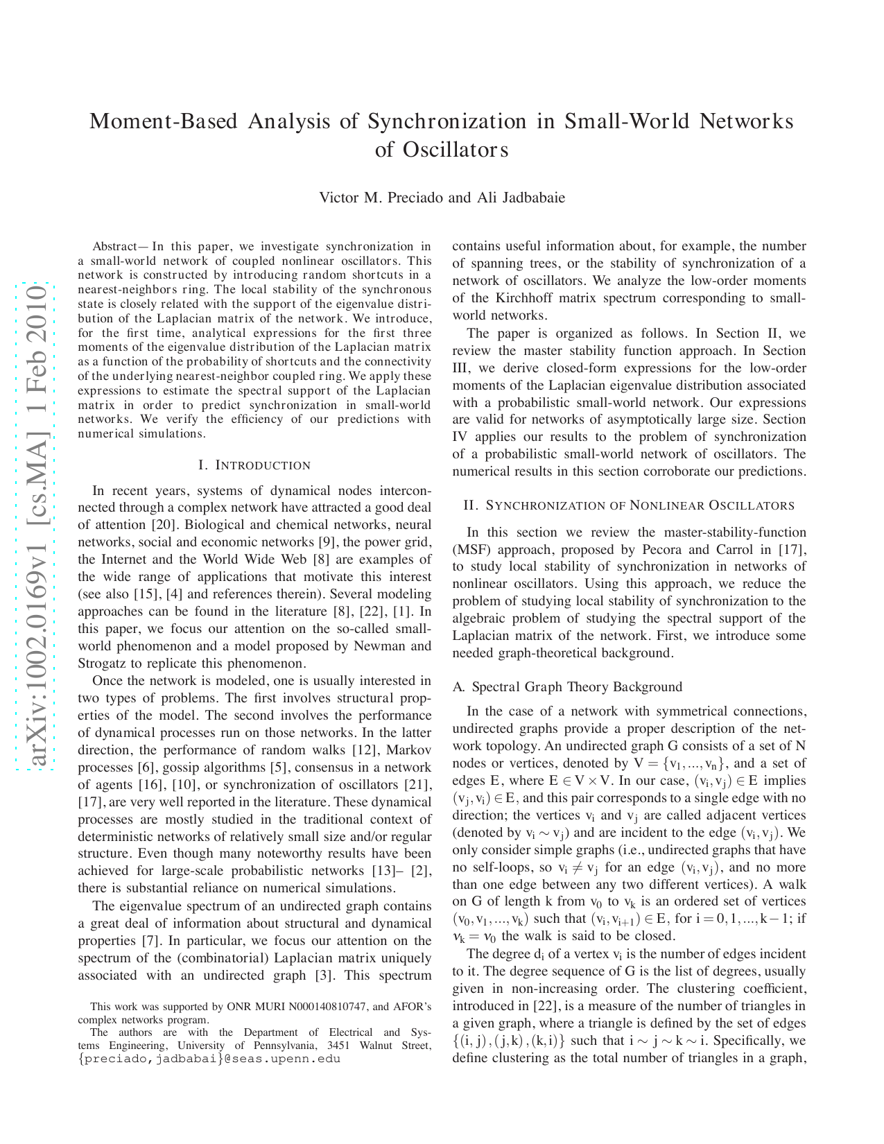 Moment-Based Analysis of Synchronization in Small-World Networks of   Oscillators