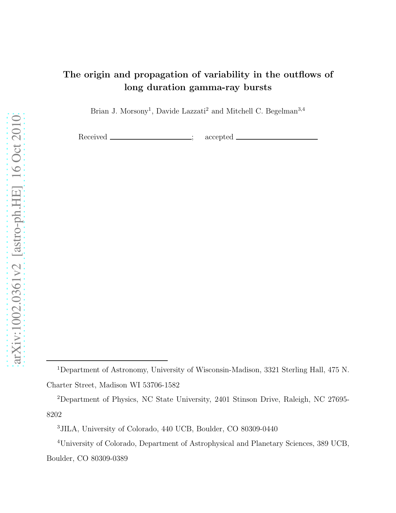 The origin and propagation of variability in the outflows of long   duration gamma-ray bursts