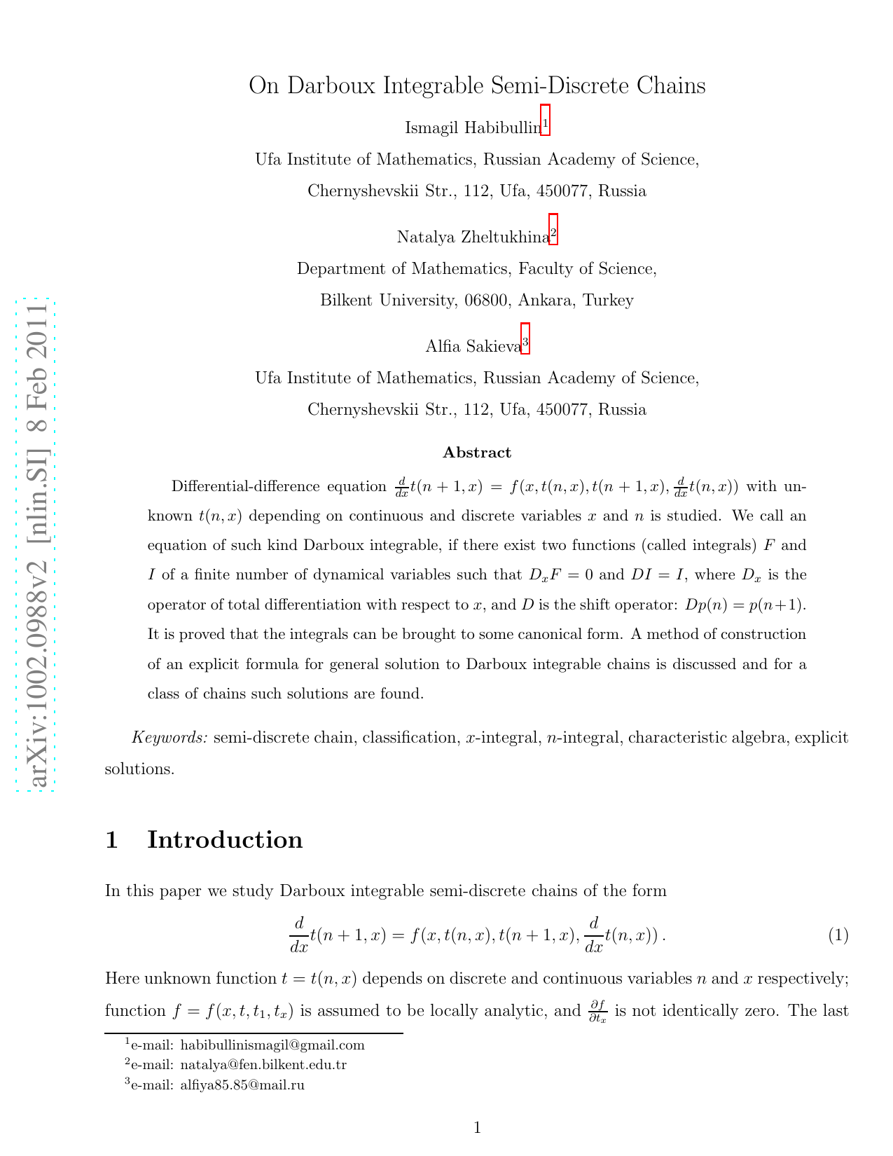 On Darboux Integrable Semi-Discrete Chains