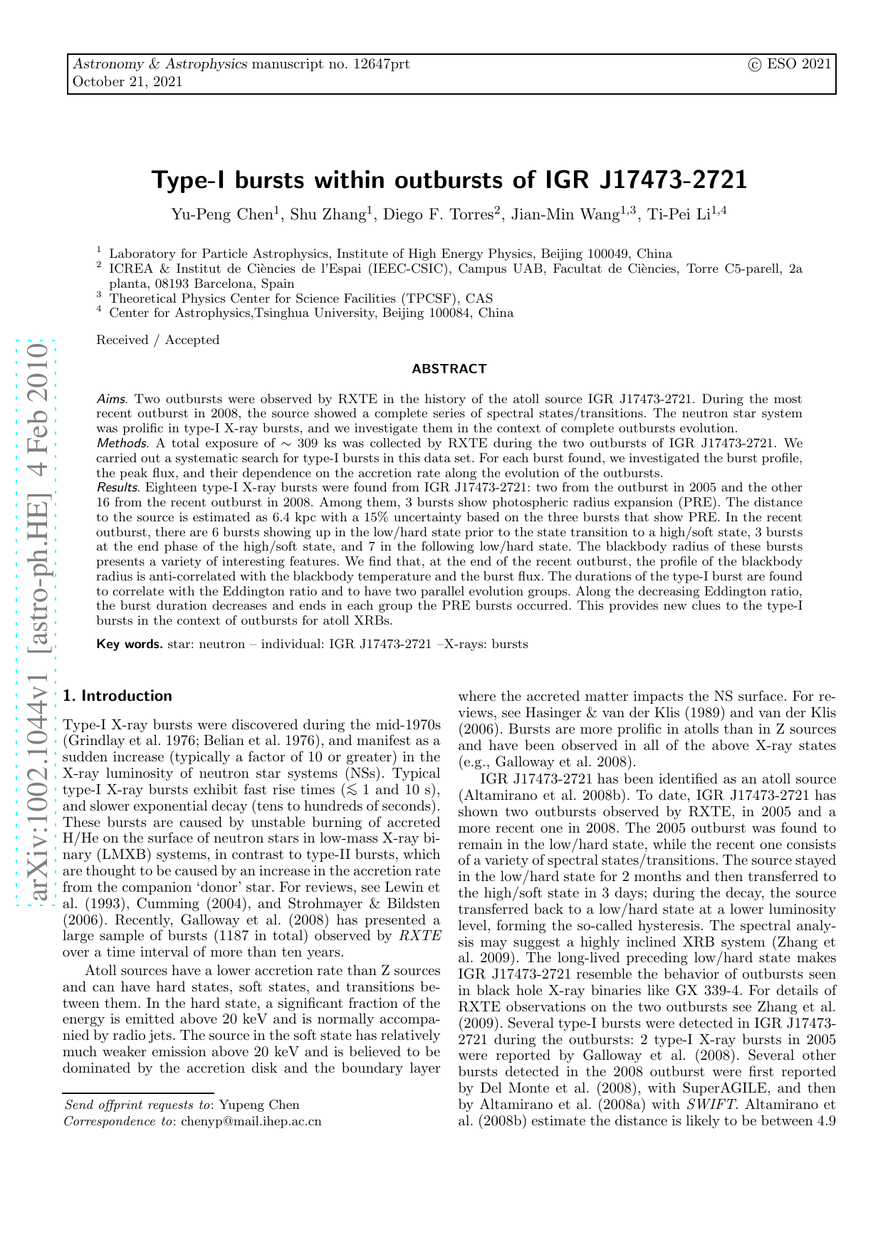 Type-I bursts within outbursts of IGR J17473-2721