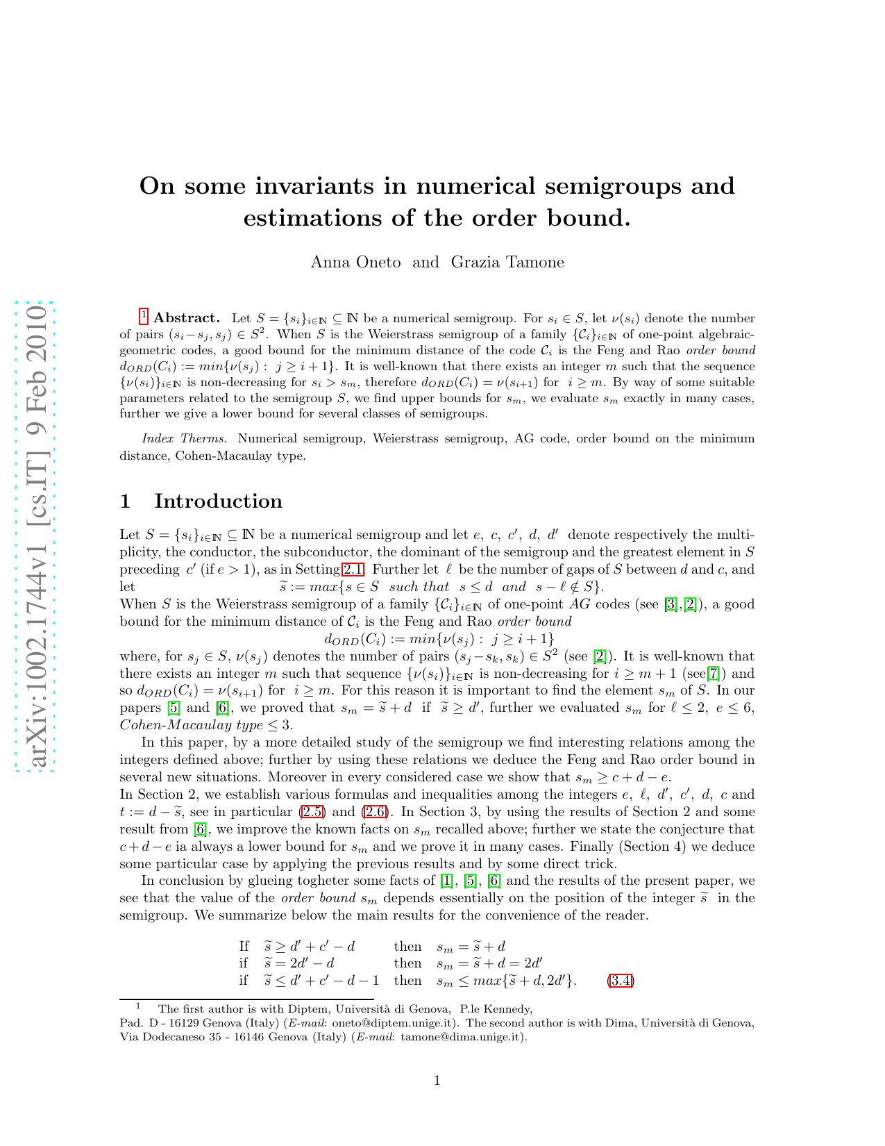 On some invariants in numerical semigroups and estimations of the order   bound