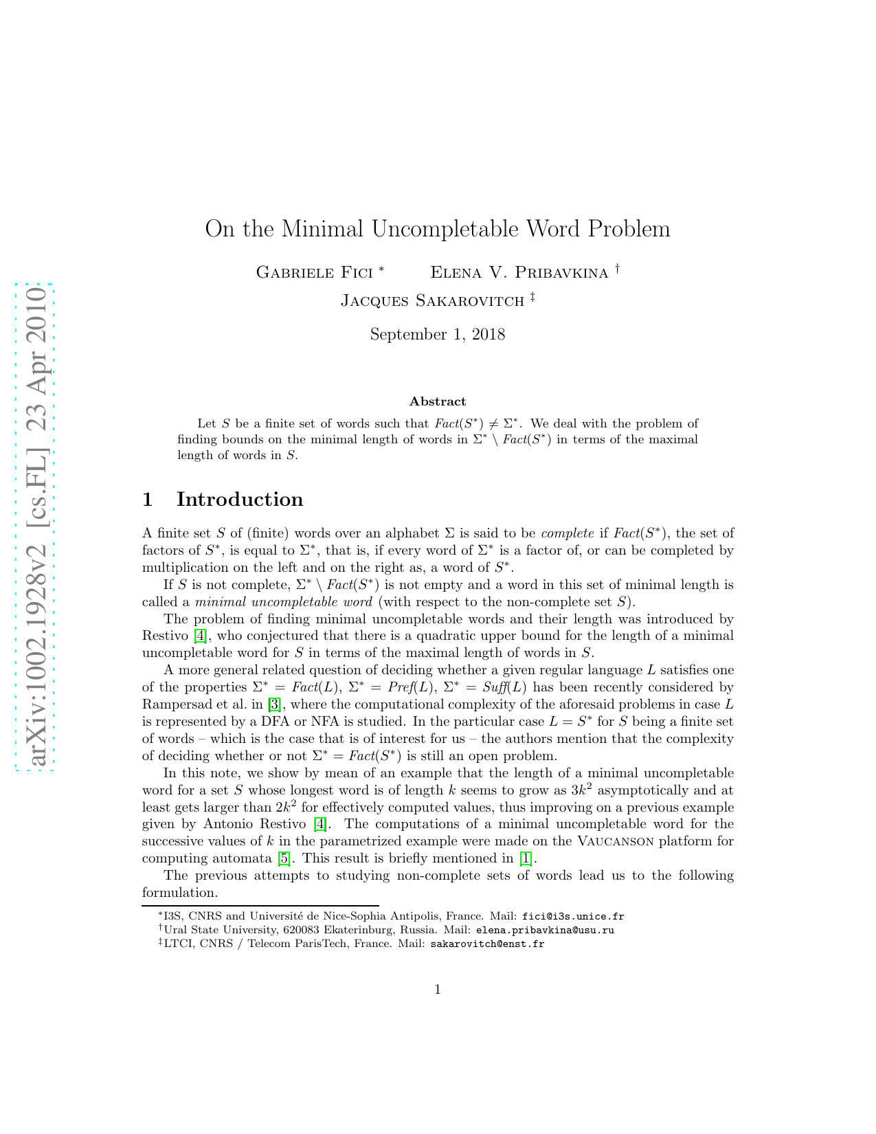 On the Minimal Uncompletable Word Problem