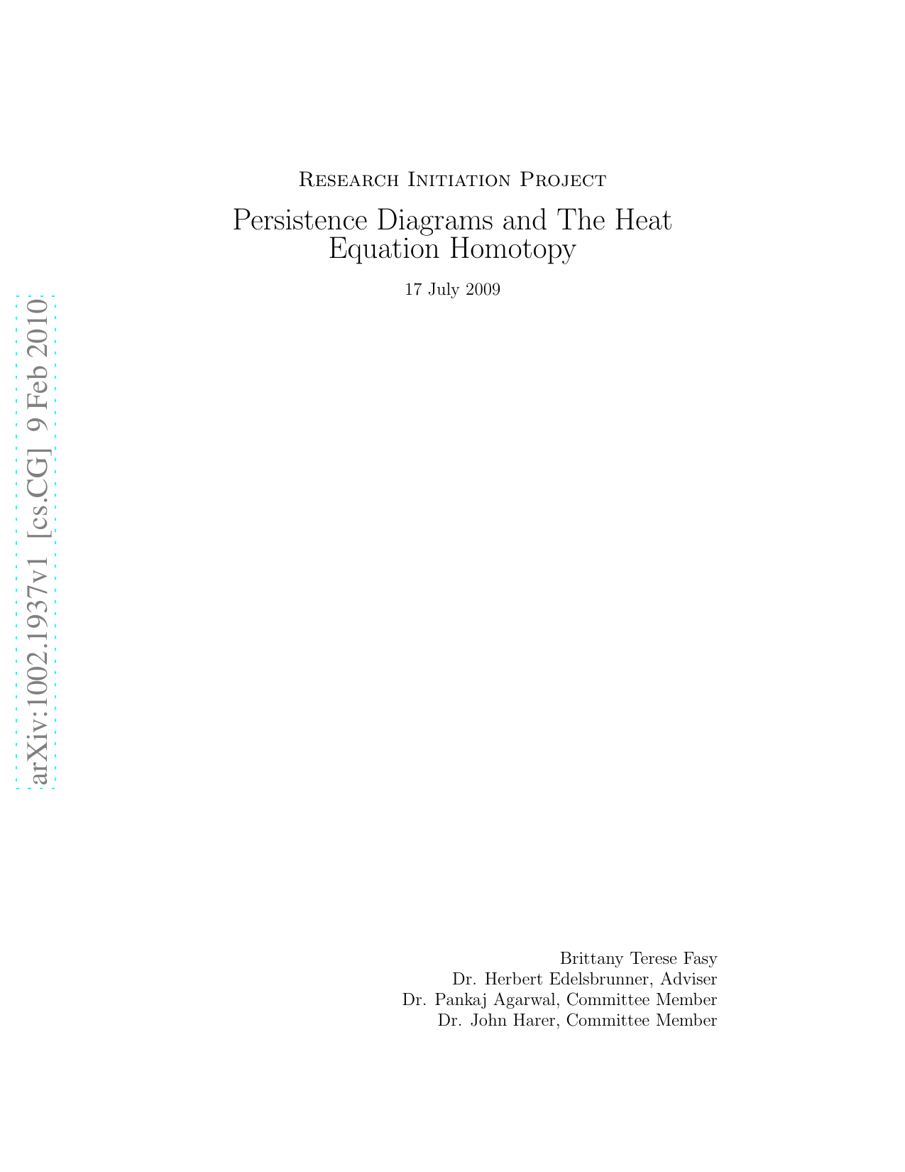 Persistence Diagrams and the Heat Equation Homotopy