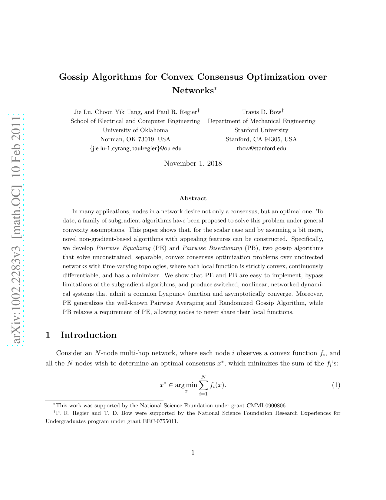 Gossip Algorithms for Convex Consensus Optimization over Networks