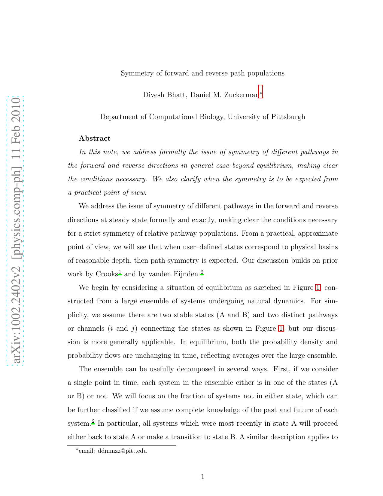 Symmetry of forward and reverse path populations