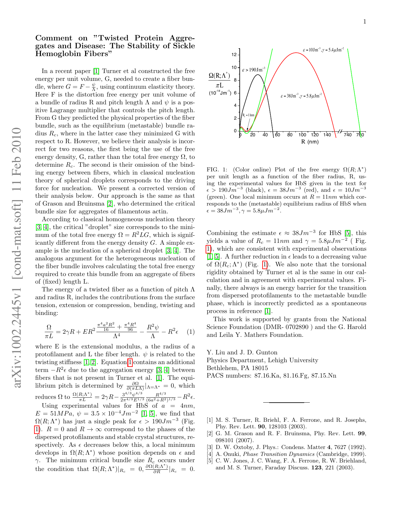 Comment on 'Twisted Protein Aggregates and Disease: The Stability of   Sickle Hemoglobin Fibers'