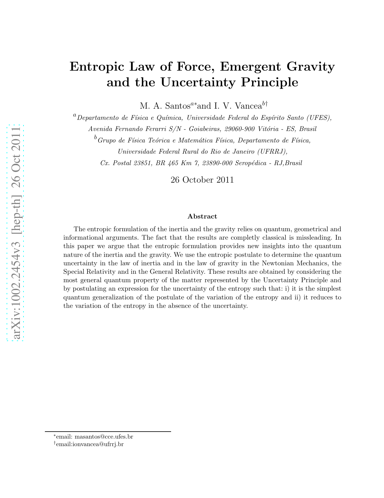 Entropic Law of Force, Emergent Gravity and the Uncertainty Principle