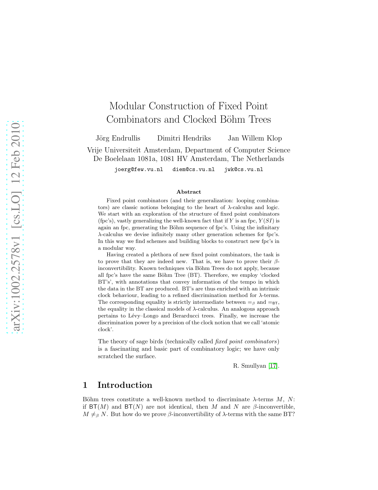 Modular Construction of Fixed Point Combinators and Clocked Boehm Trees