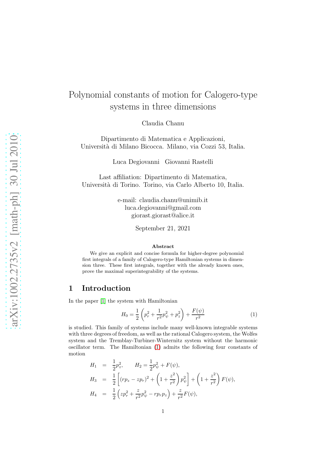 Polynomial constants of motion for Calogero-type systems in three dimensions