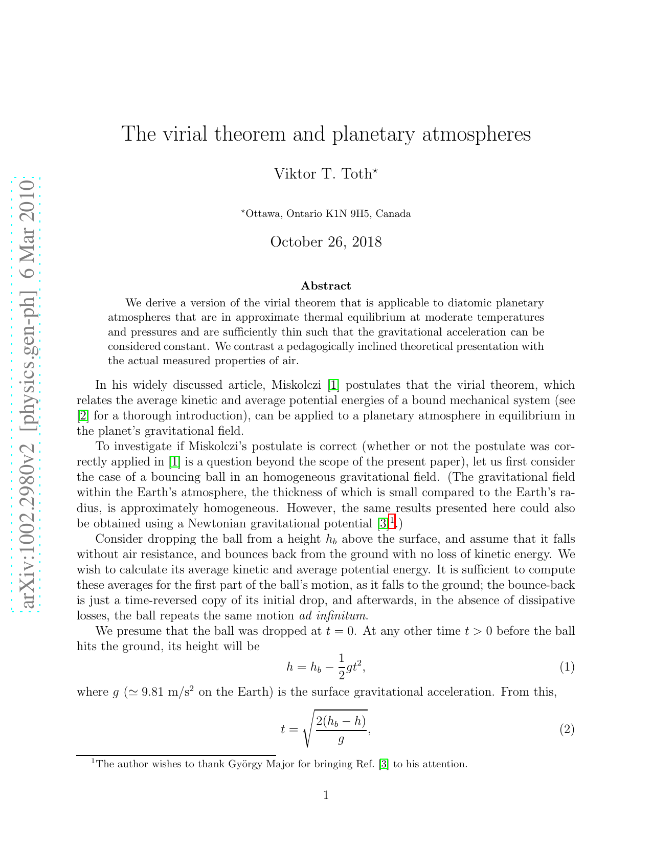 The virial theorem and planetary atmospheres