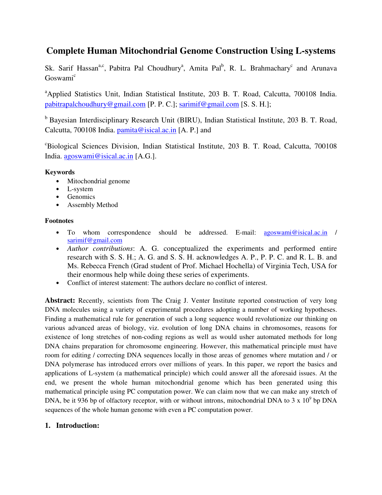 Complete Human Mitochondrial Genome Construction Using L-systems
