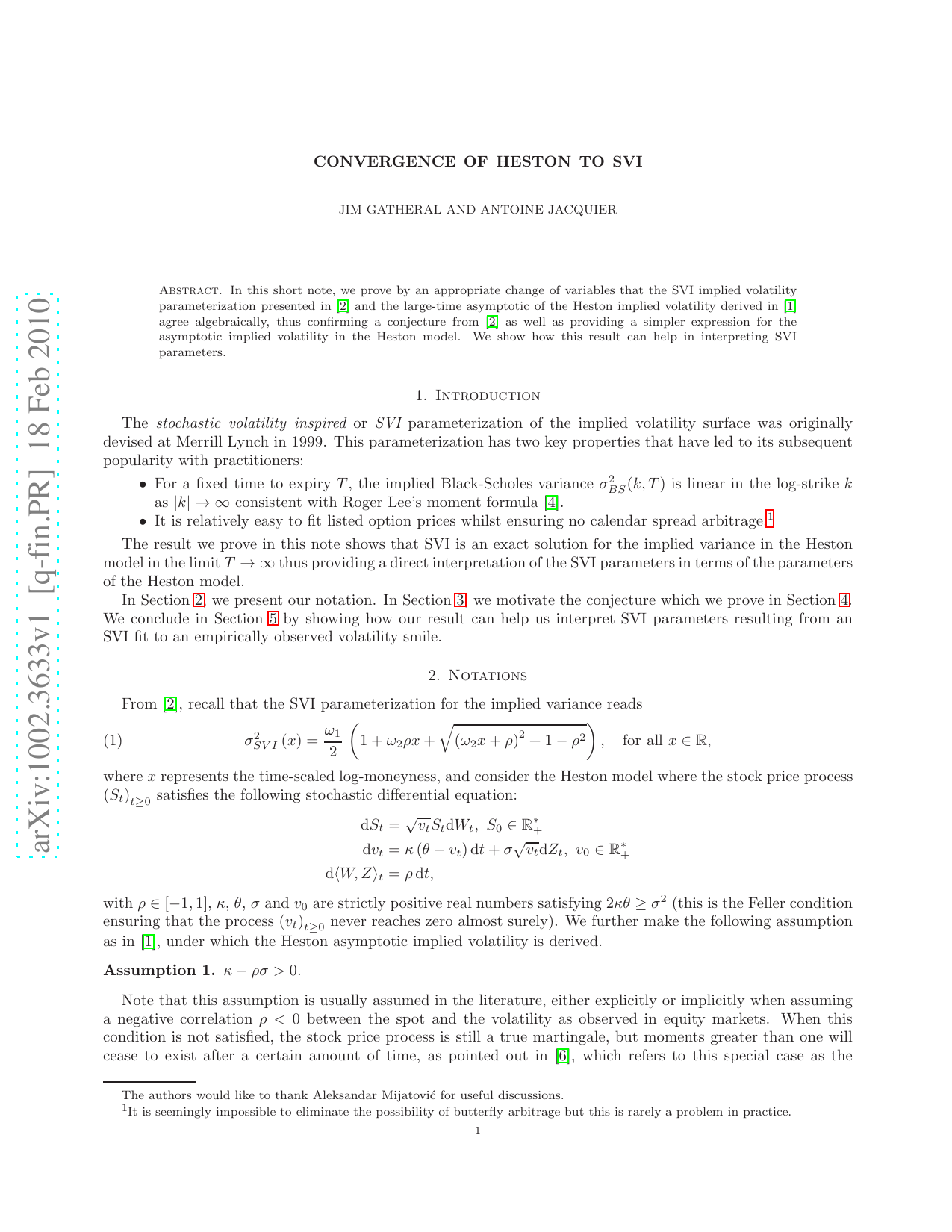 Convergence of Heston to SVI