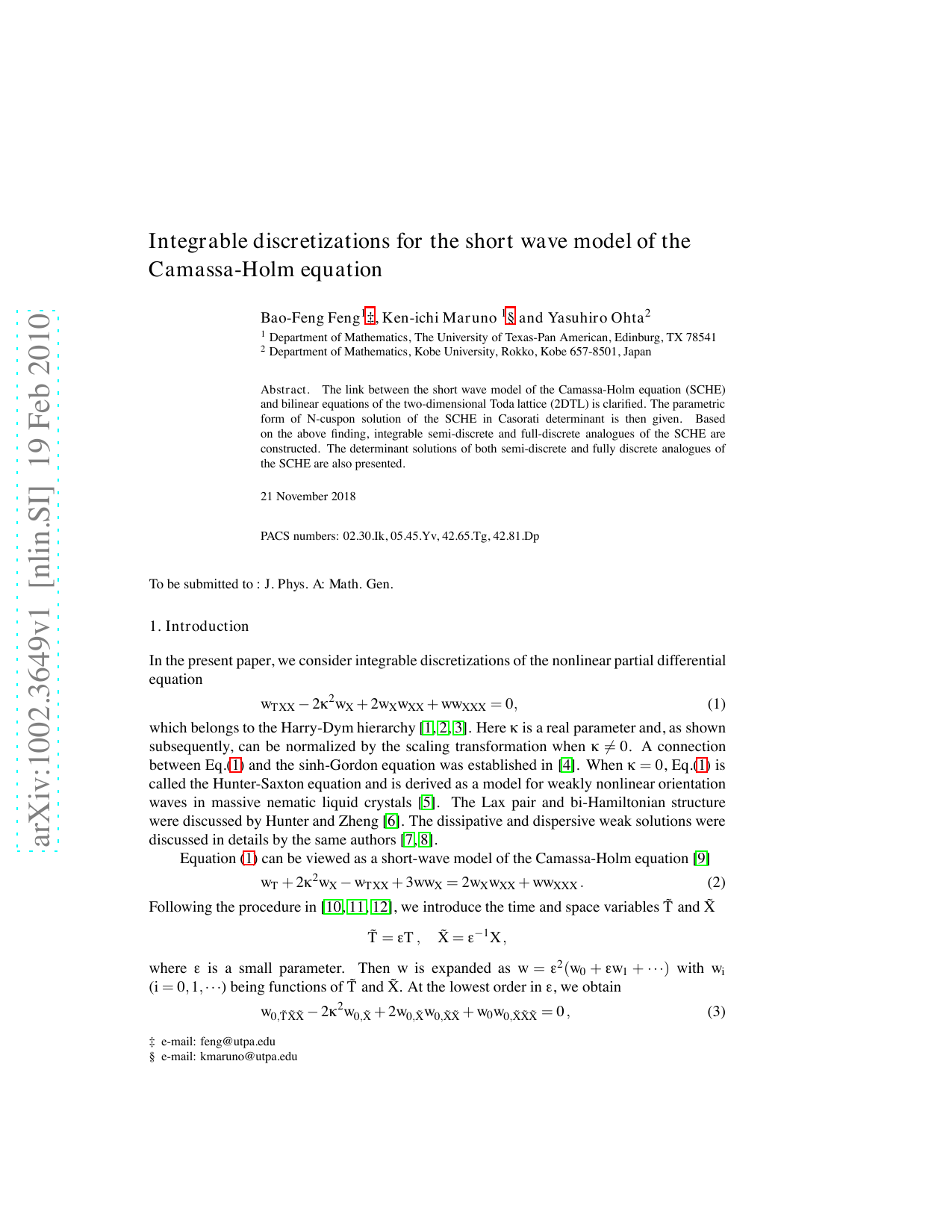 Integrable discretizations for the short wave model of the Camassa-Holm   equation