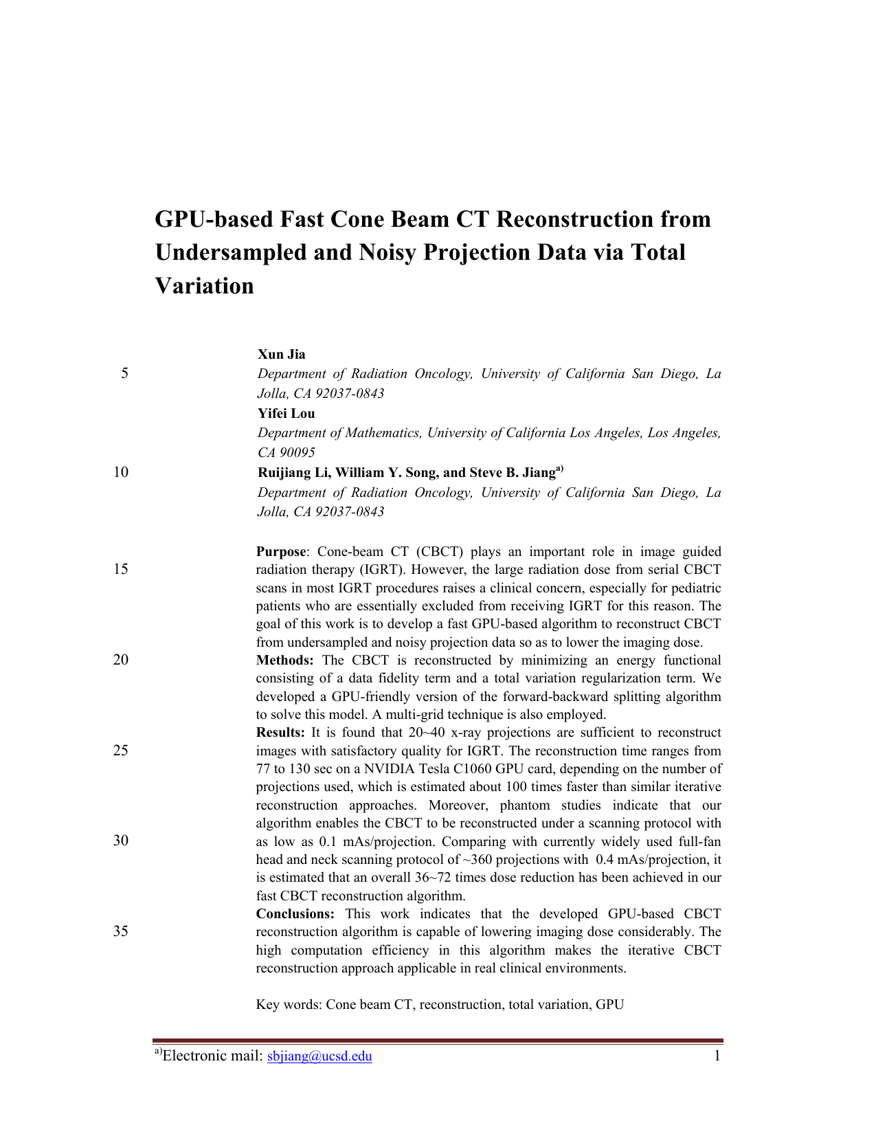 GPU-based Fast Cone Beam CT Reconstruction from Undersampled and Noisy   Projection Data via Total Variation
