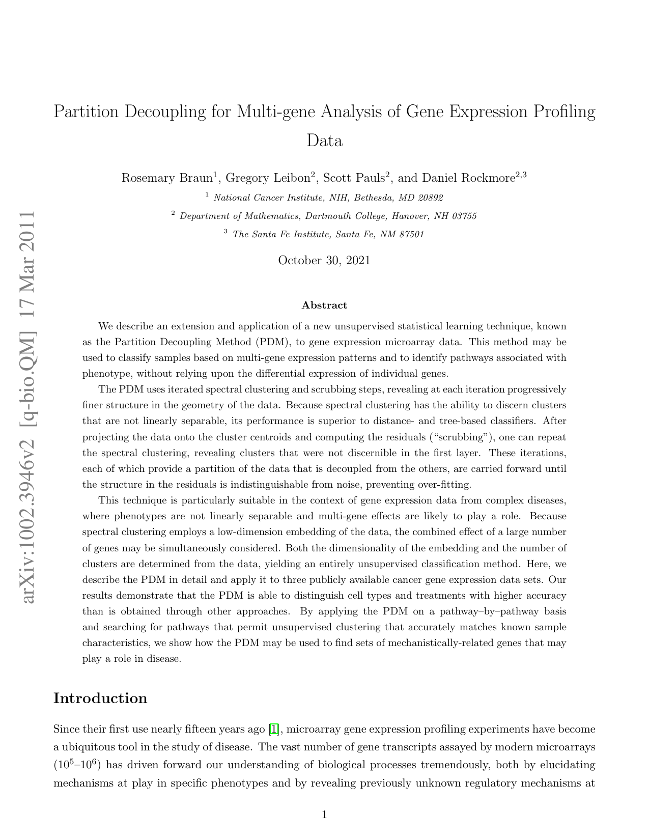 Partition Decoupling for Multi-gene Analysis of Gene Expression   Profiling Data