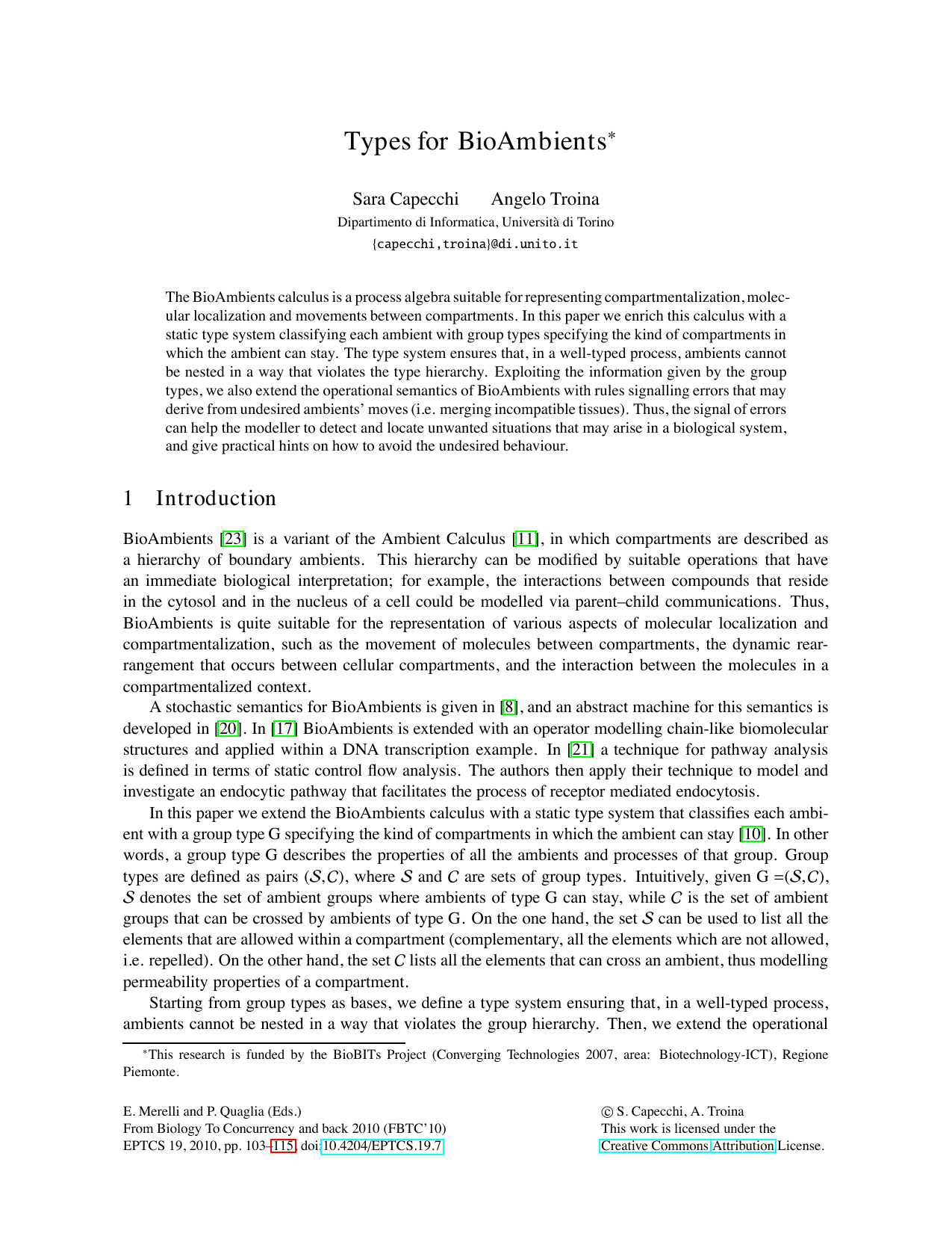 Types for BioAmbients
