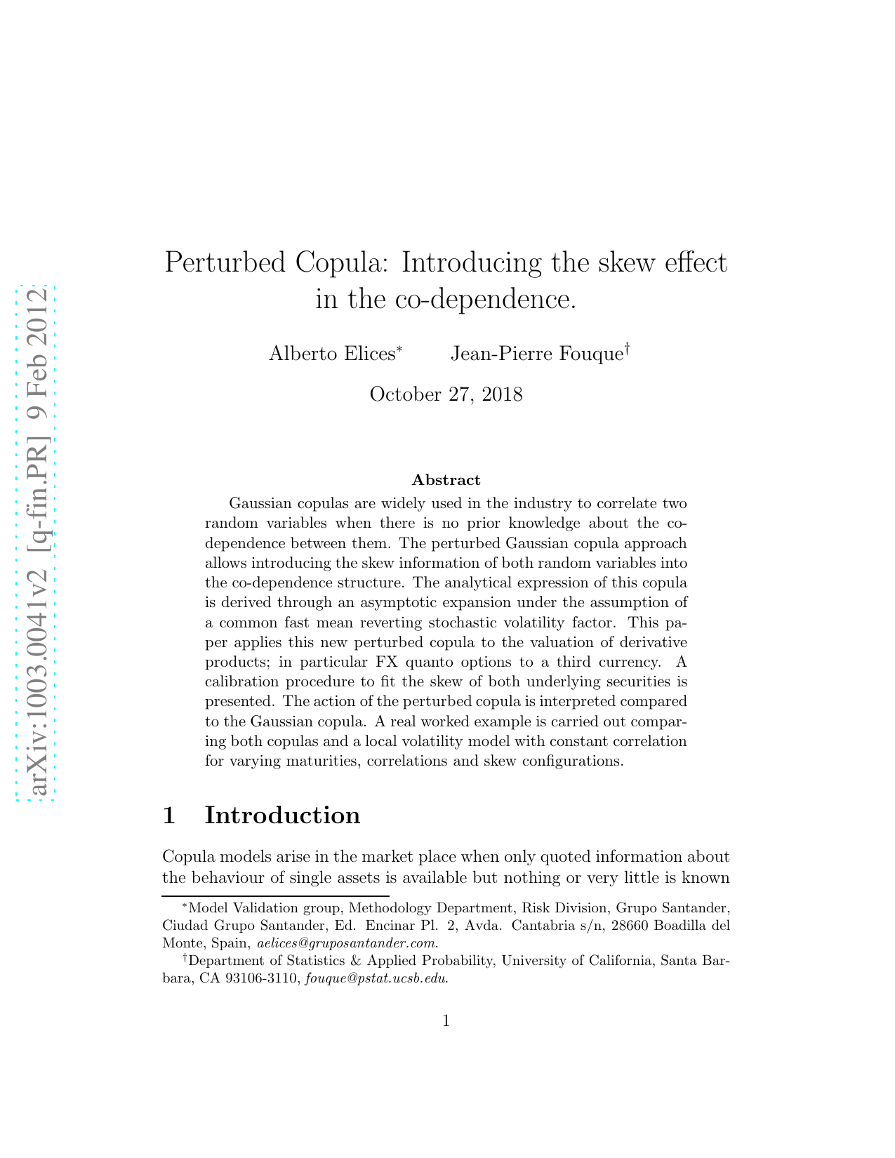 Perturbed Copula: Introducing the skew effect in the co-dependence