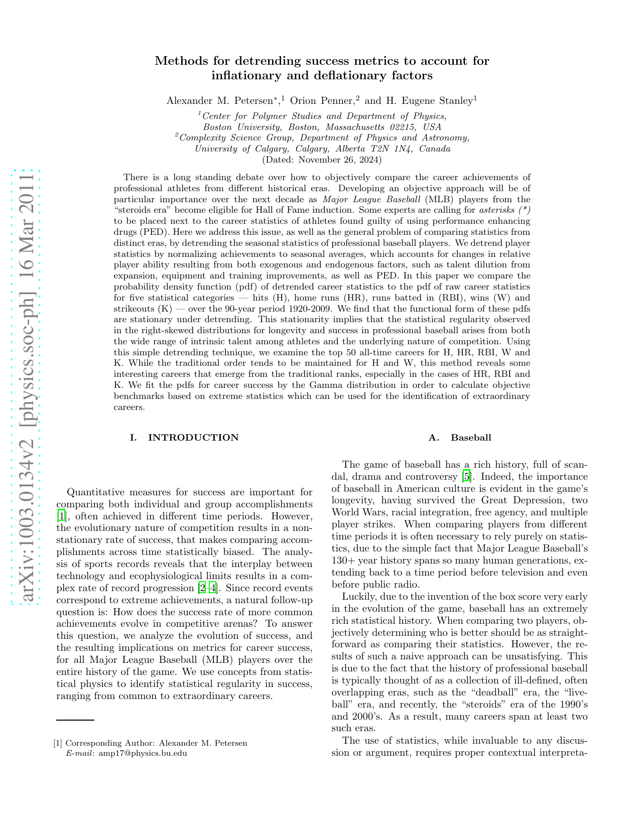 Detrending career statistics in professional baseball: Accounting for   the steroids era and beyond