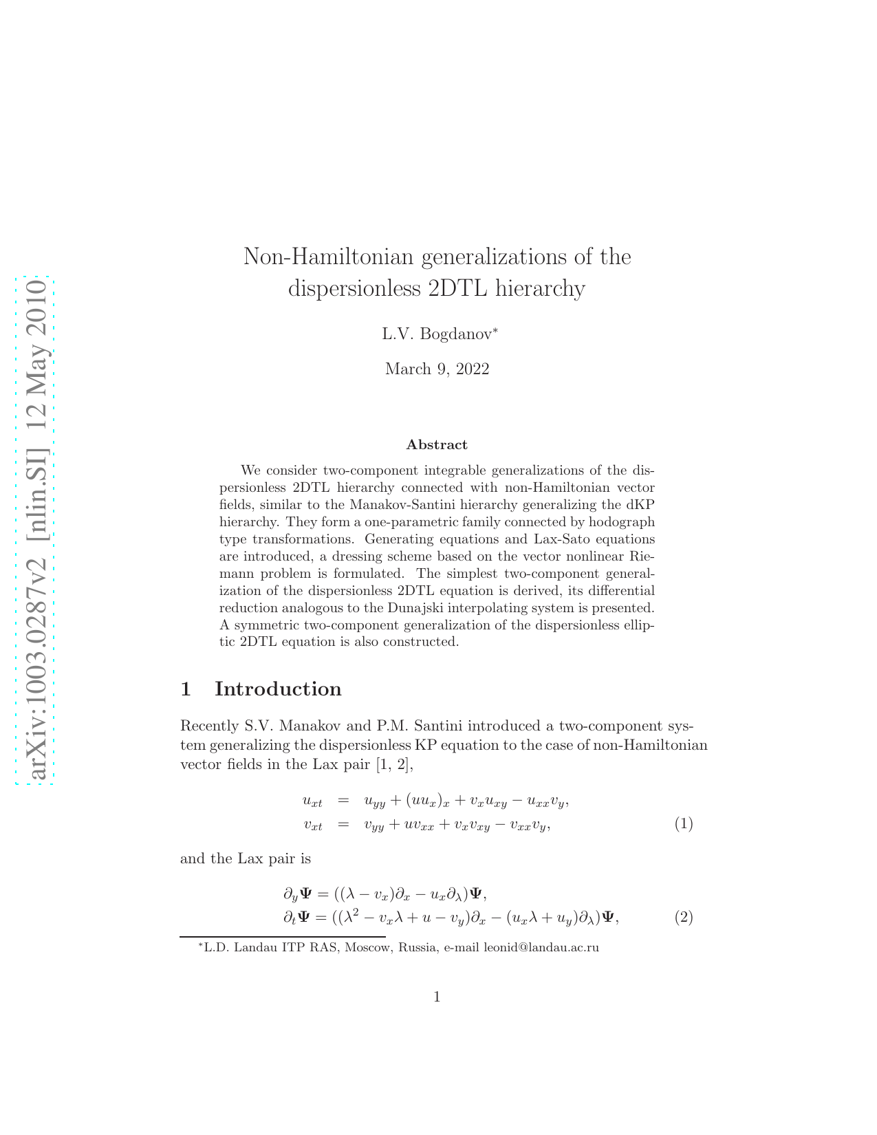 Non-Hamiltonian generalizations of the dispersionless 2DTL hierarchy