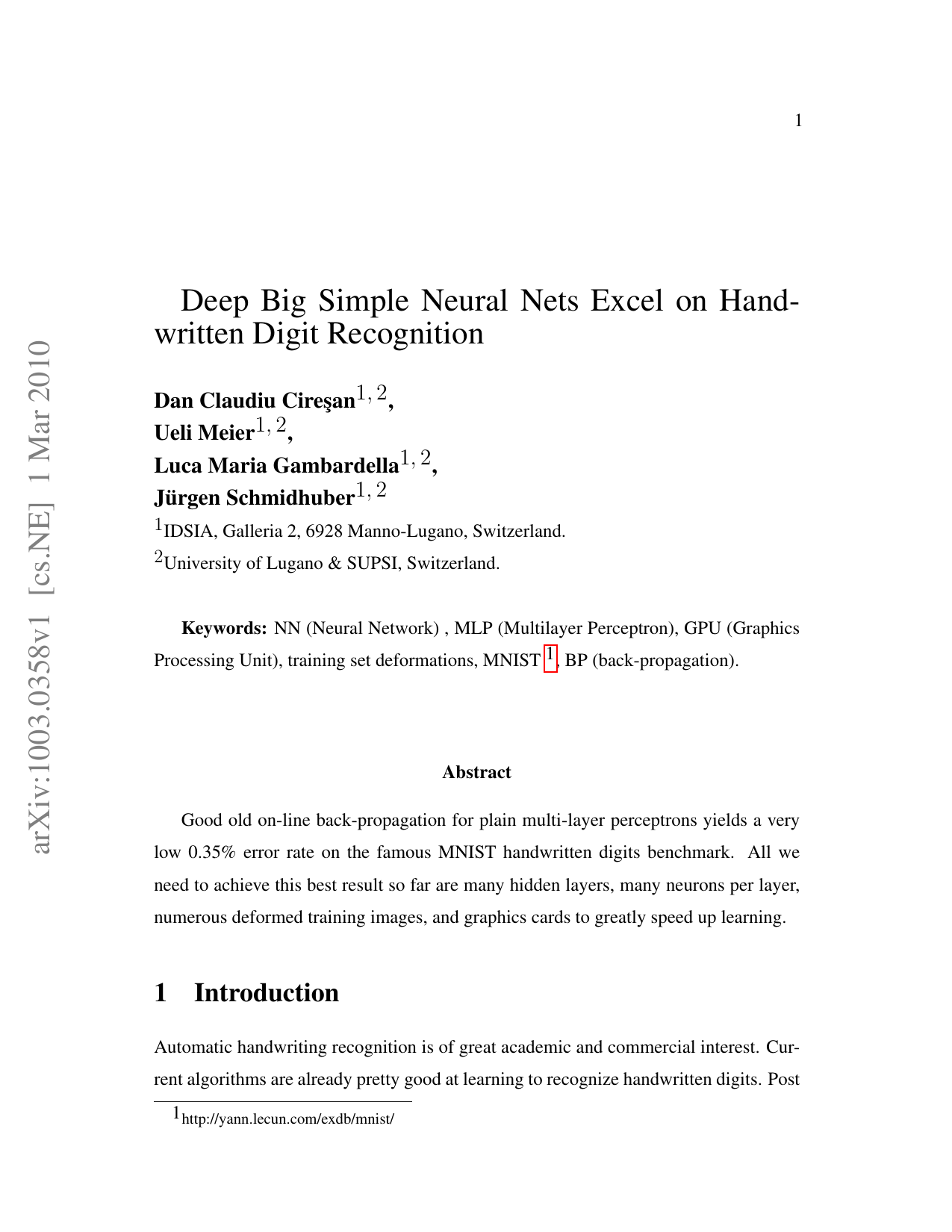 Deep Big Simple Neural Nets Excel on Handwritten Digit Recognition