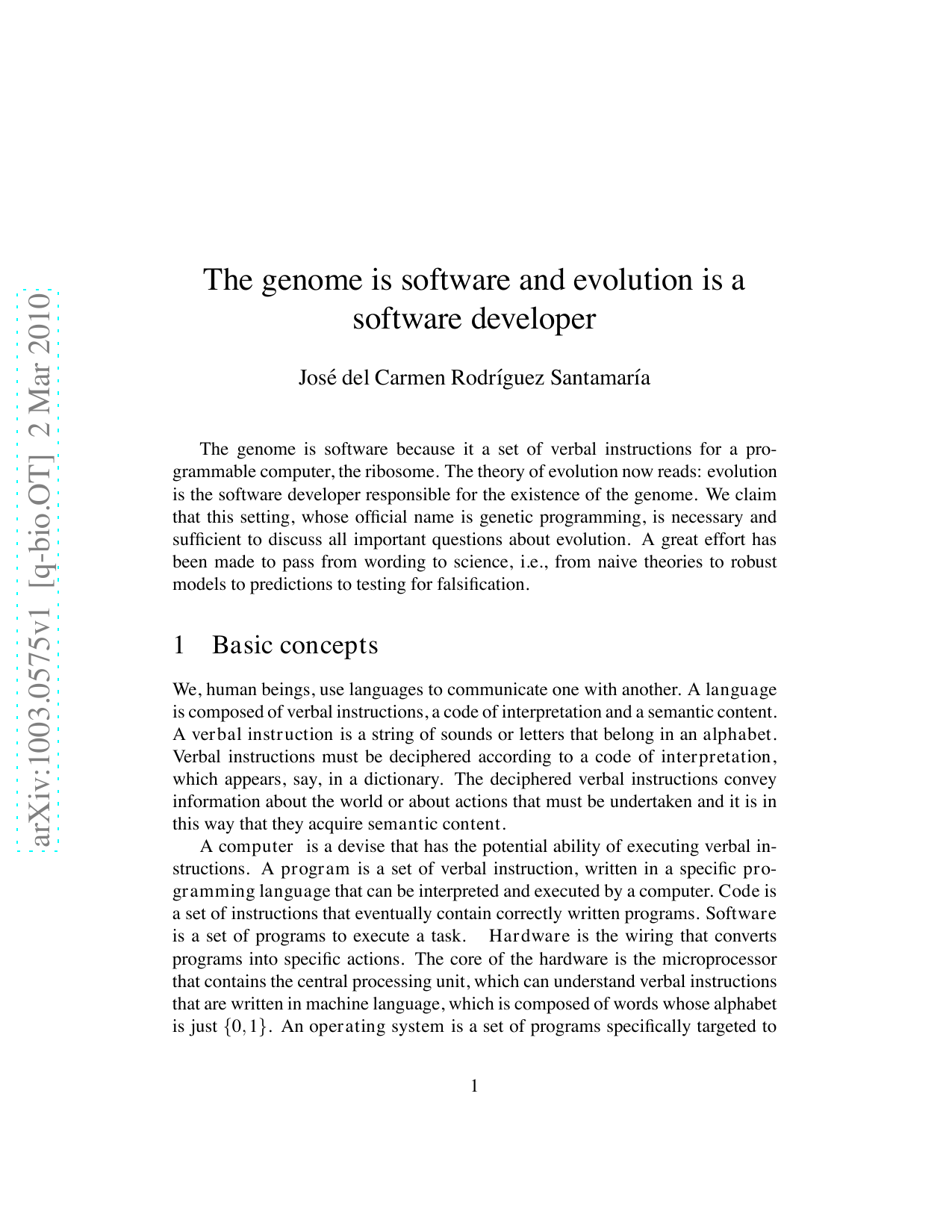 The genome is software and evolution is a software developer