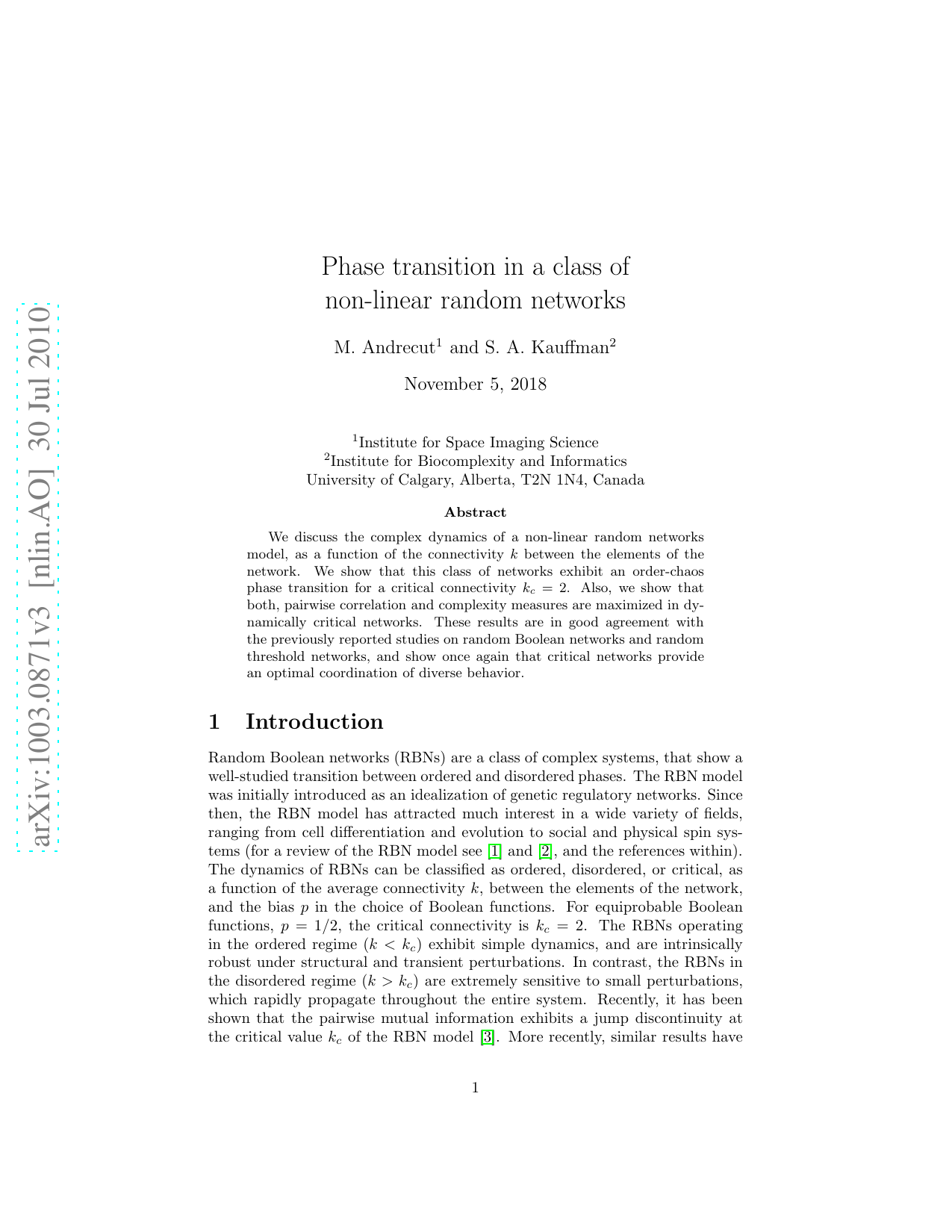Phase transition in a class of non-linear random networks