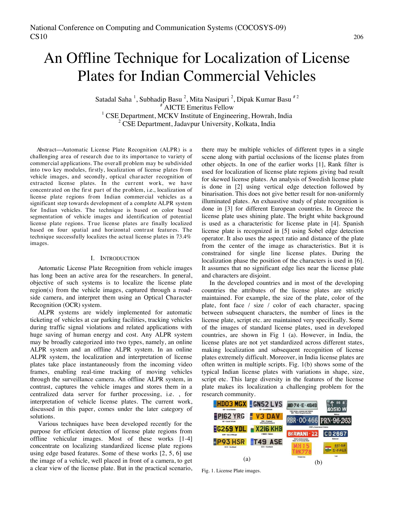 An Offline Technique for Localization of License Plates for Indian Commercial Vehicles