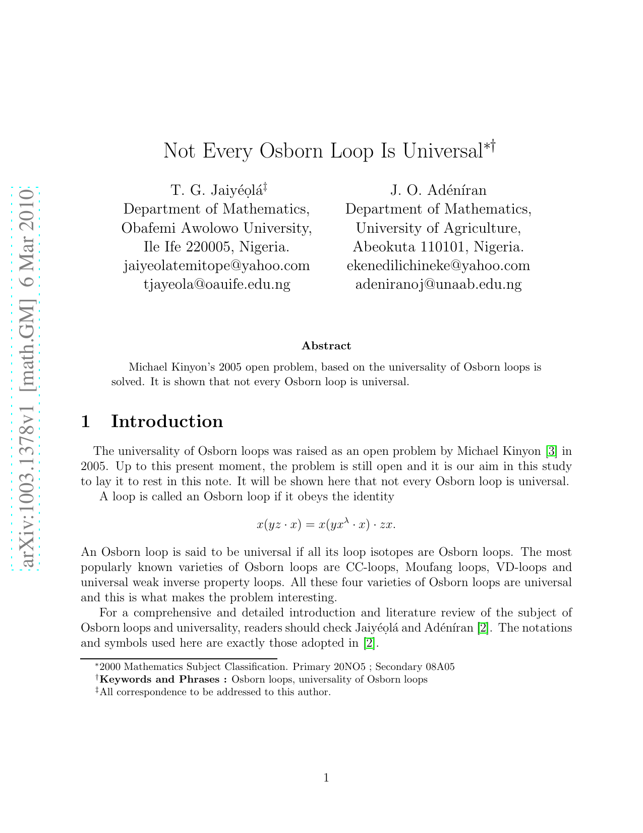 Not Every Osborn Loop Is Universal