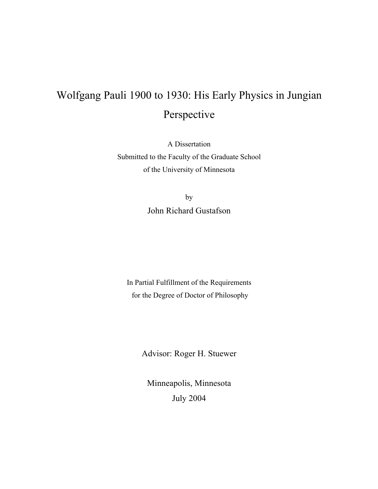 Wolfgang Pauli 1900 to 1930: His Early Physics in Jungian Perspective