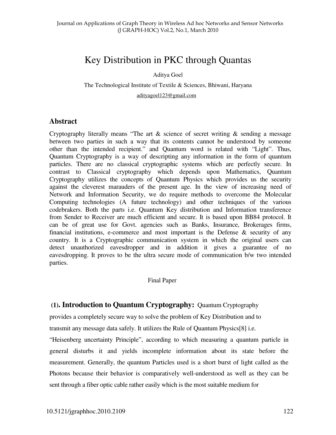 Key distribution in PKC through Quantas