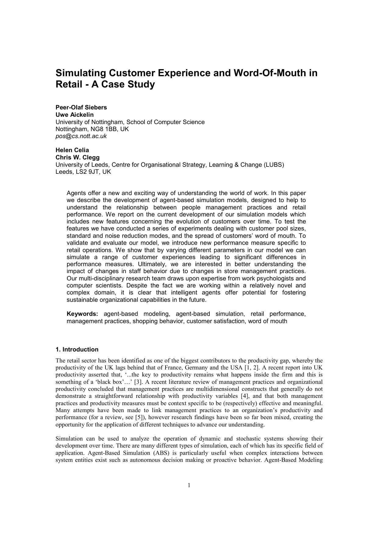 Simulating Customer Experience and Word Of Mouth in Retail - A Case Study