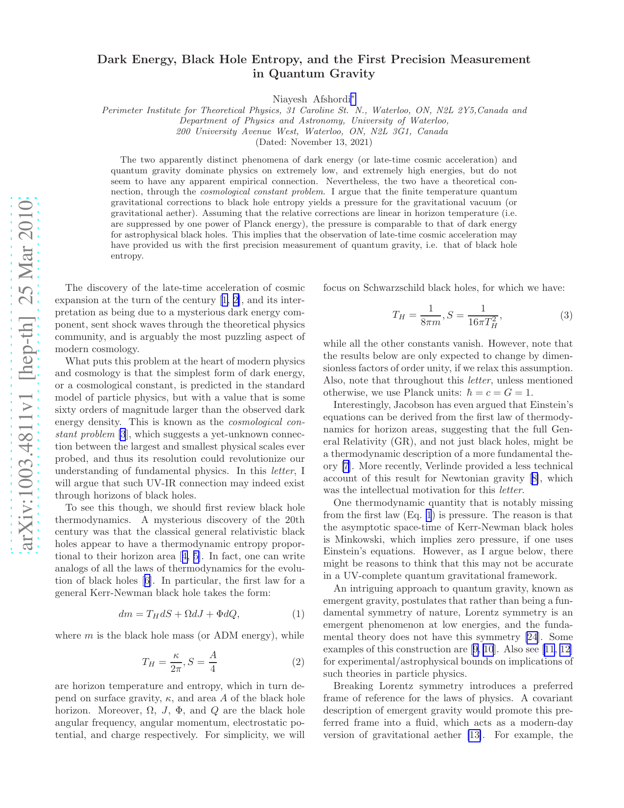 Dark Energy, Black Hole Entropy, and the First Precision Measurement in   Quantum Gravity