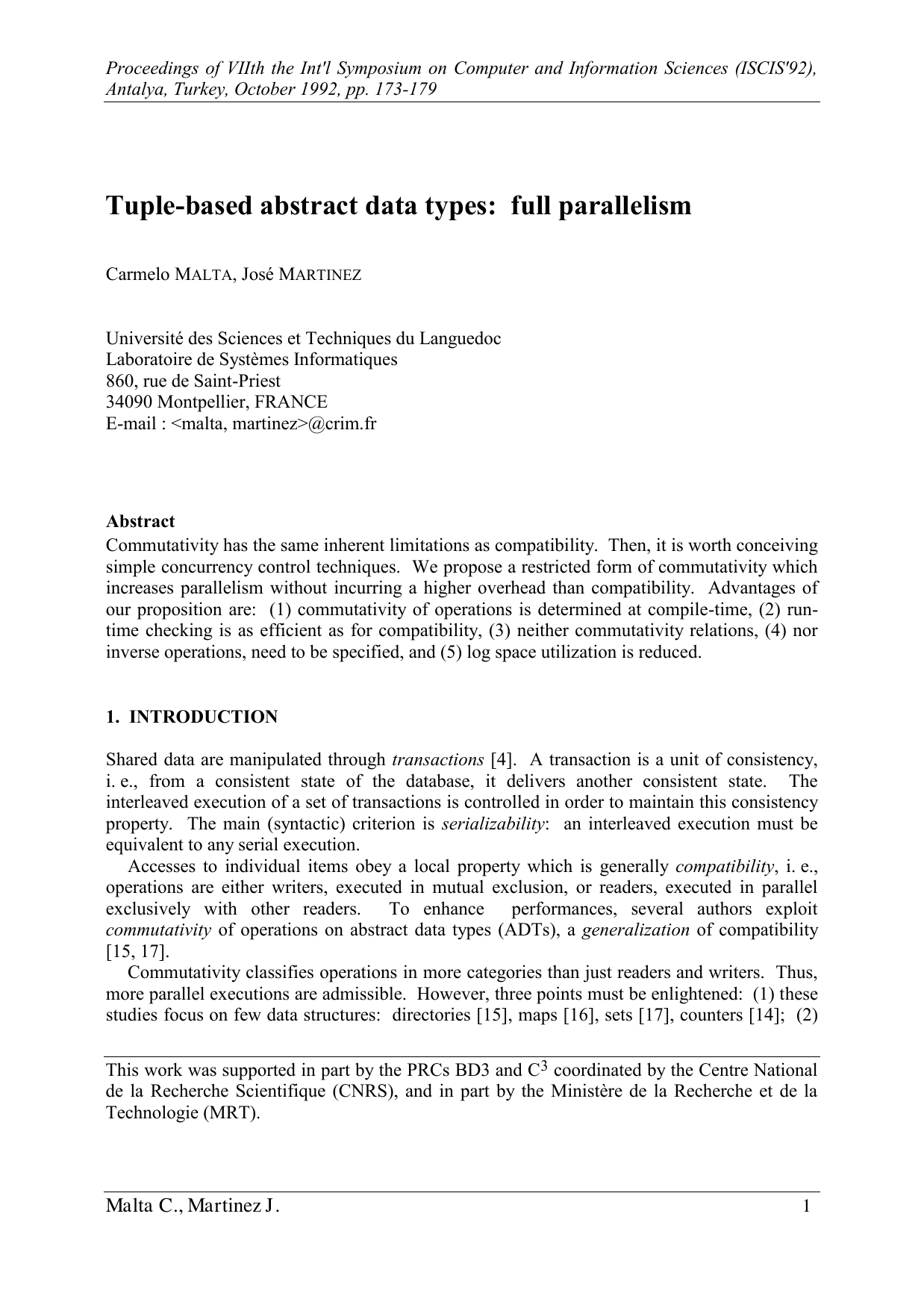 Tuple-based abstract data types: full parallelism