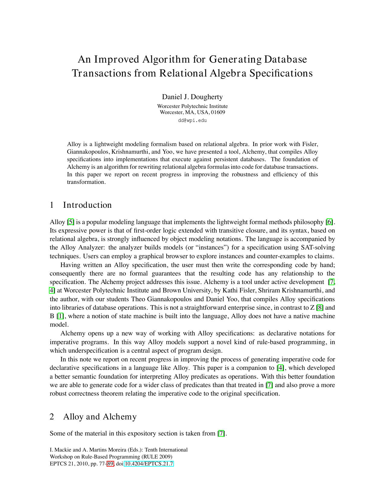 An Improved Algorithm for Generating Database Transactions from Relational Algebra Specifications