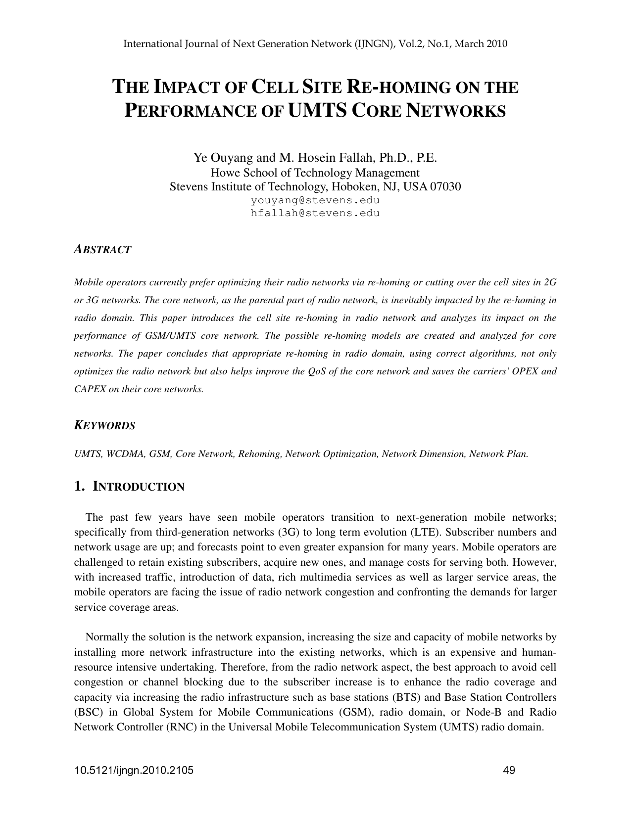 The impact of cell site re-homing on the performance of umts core networks