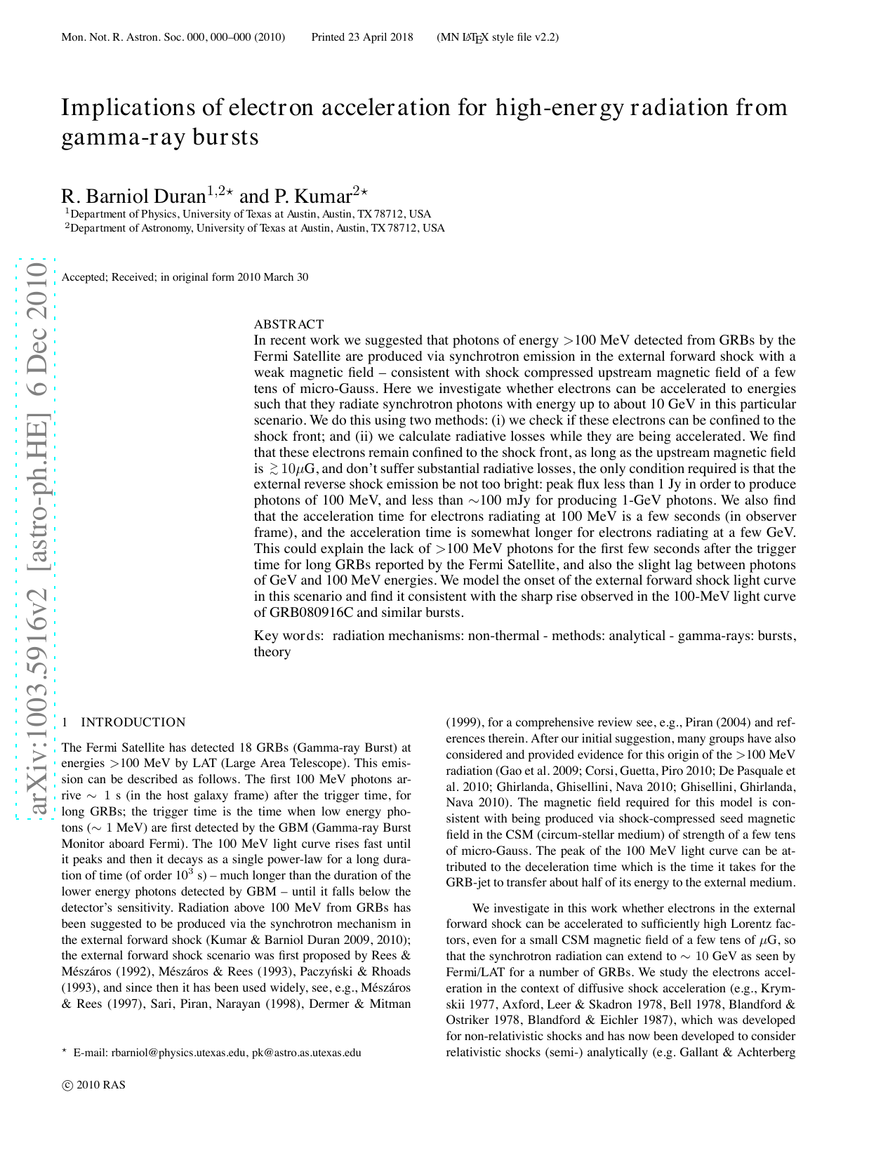 Implications of electron acceleration for high-energy radiation from   gamma-ray bursts
