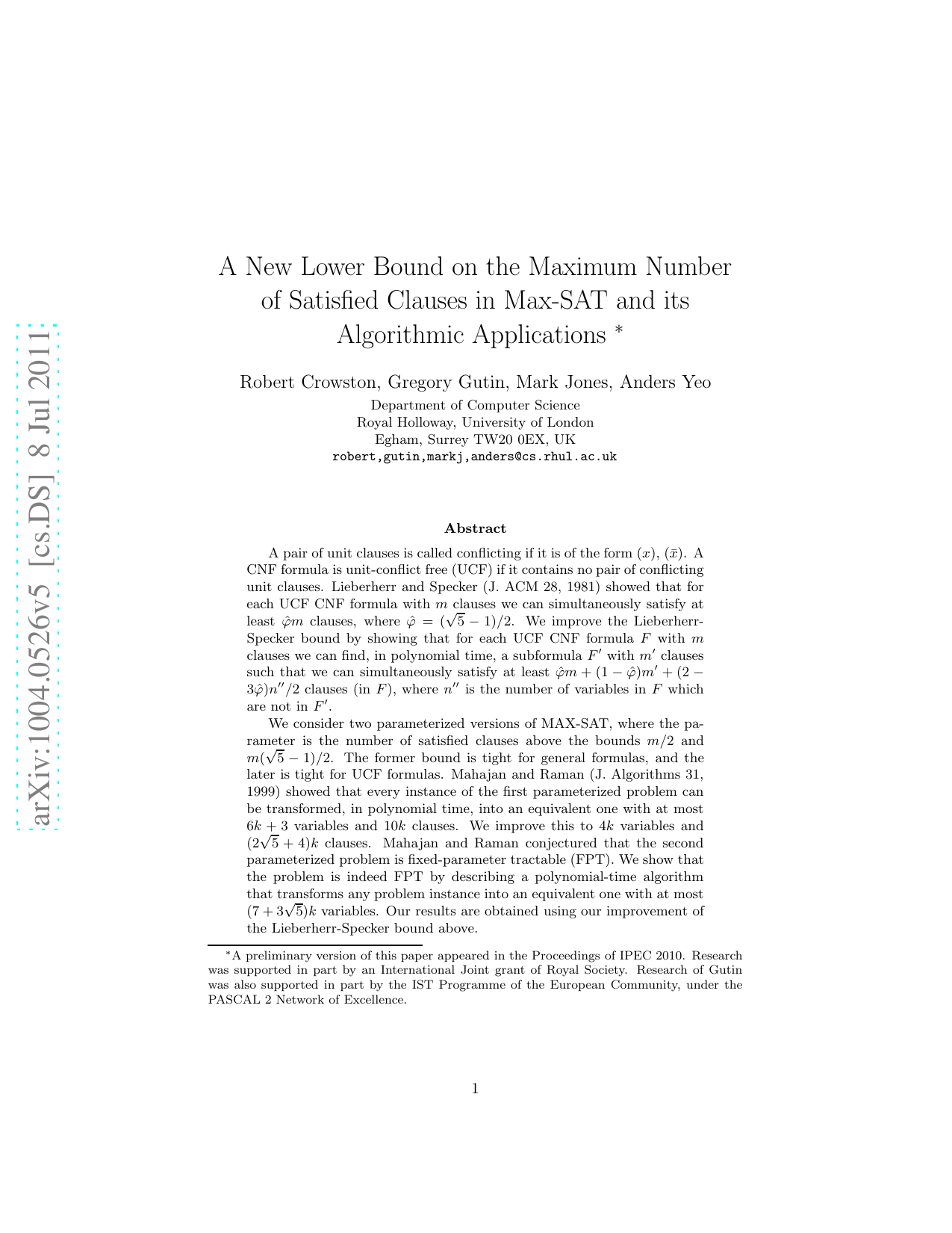 A New Lower Bound on the Maximum Number of Satisfied Clauses in Max-SAT   and its Algorithmic Applications