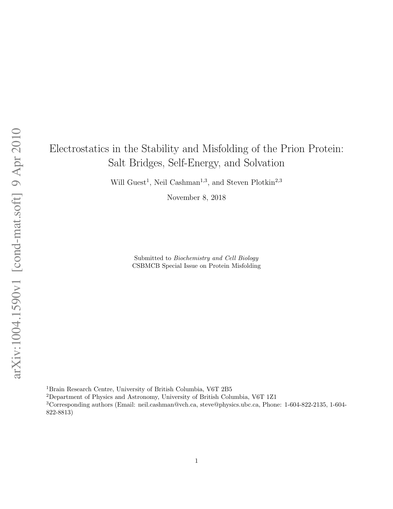 Electrostatics in the Stability and Misfolding of the Prion Protein:   Salt Bridges, Self-Energy, and Solvation