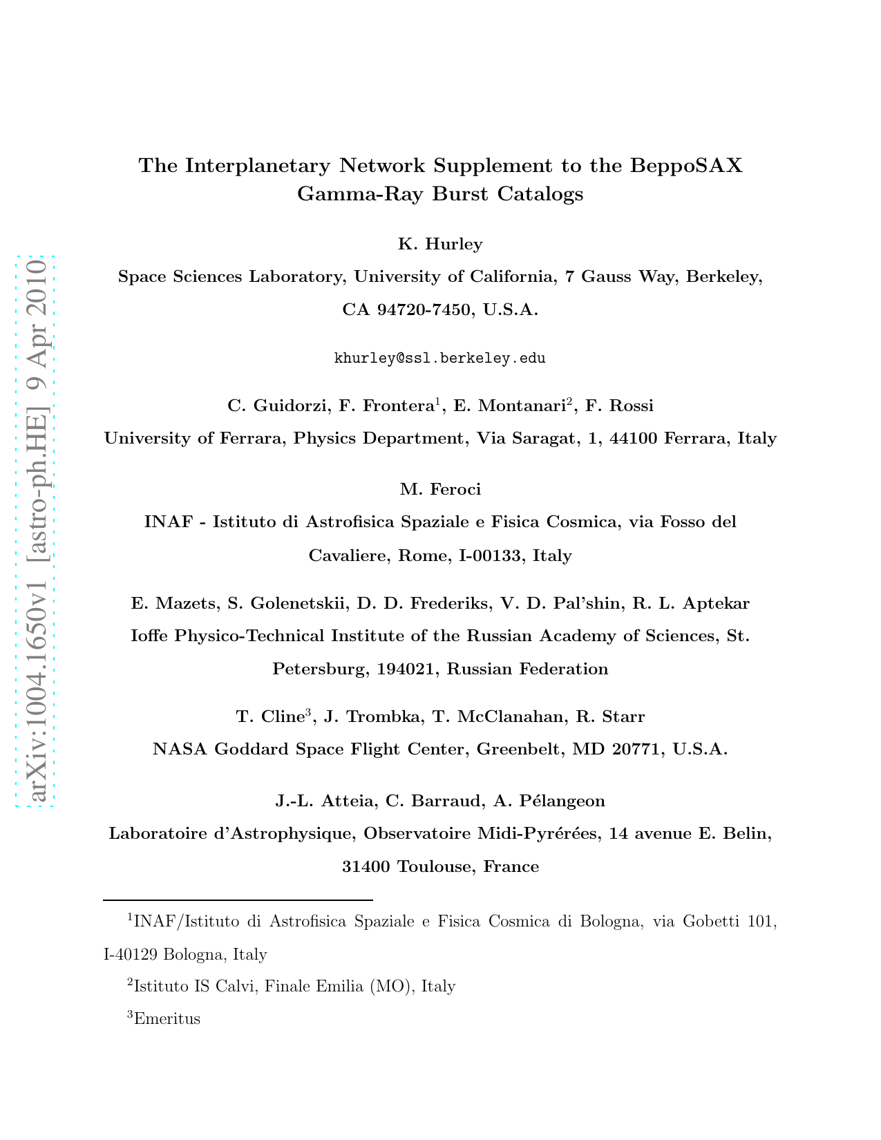 The Interplanetary Network Supplement to the BeppoSAX Gamma-Ray Burst Catalogs
