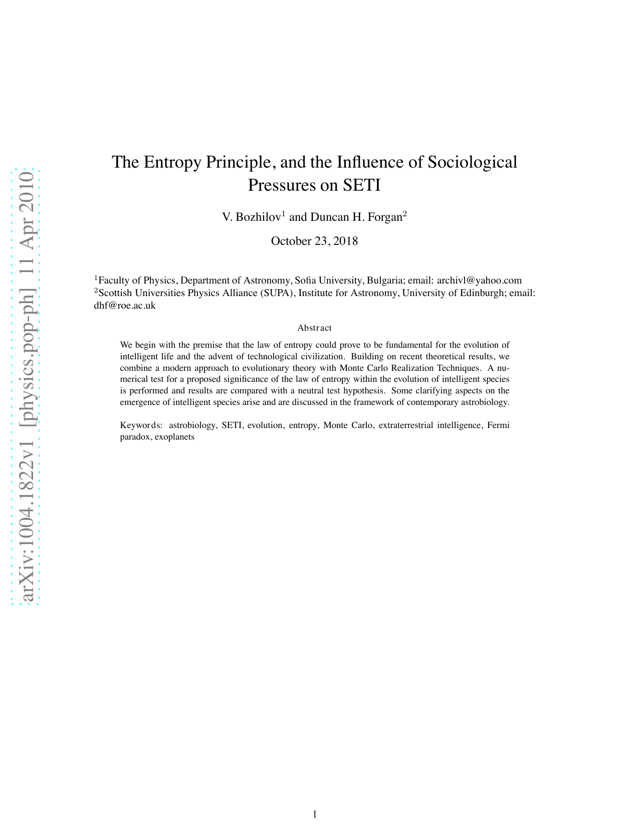 The Entropy Principle and the Influence of Sociological Pressures on SETI