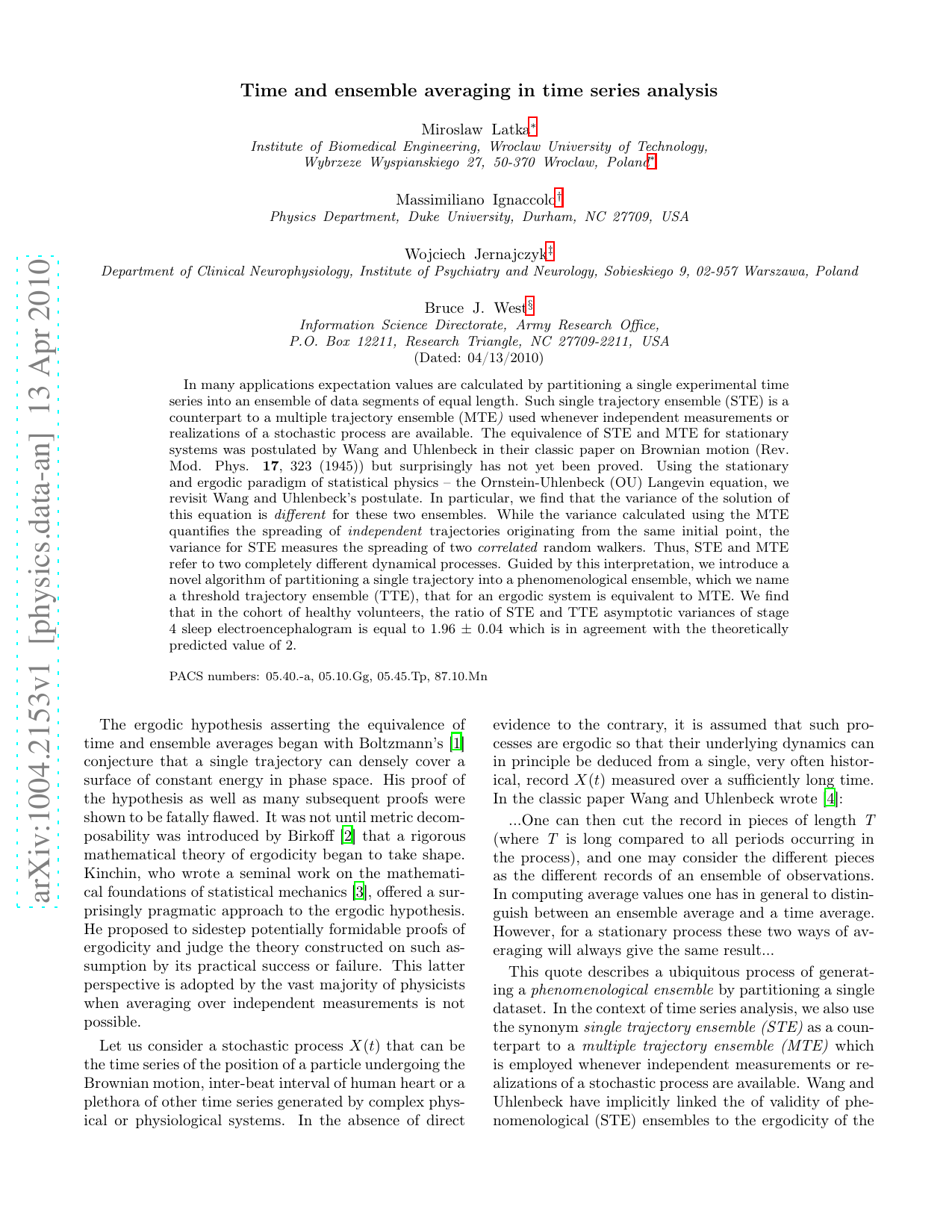 Time and ensemble averaging in time series analysis
