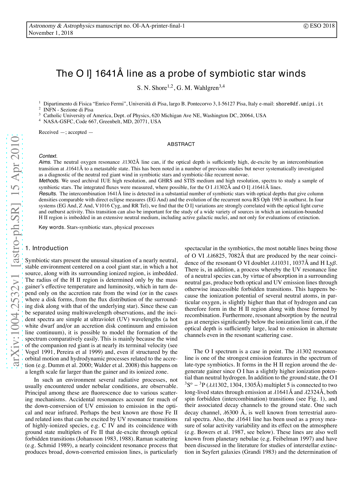 The O I] 1641A line as a probe of symbiotic star winds