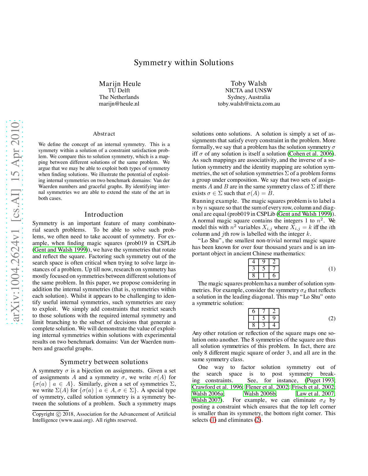 Symmetry within Solutions