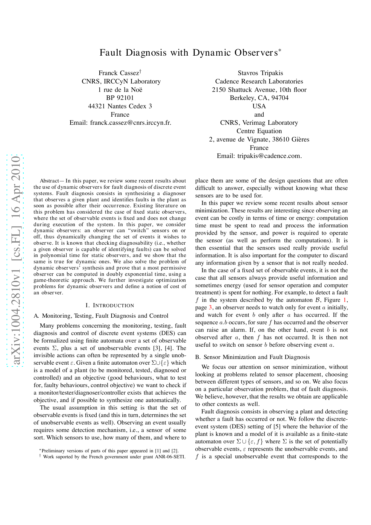 Fault Diagnosis with Dynamic Observers