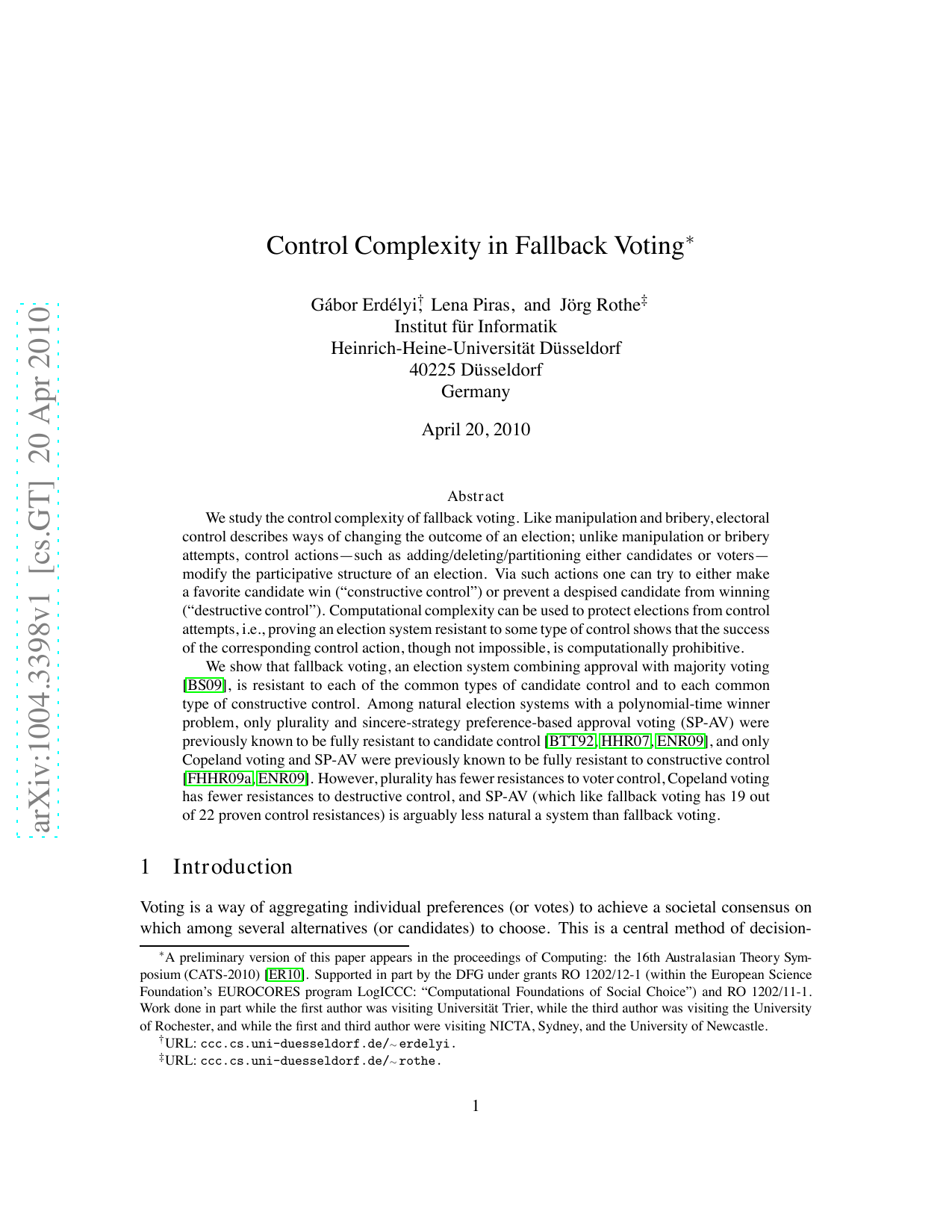 Control Complexity in Fallback Voting